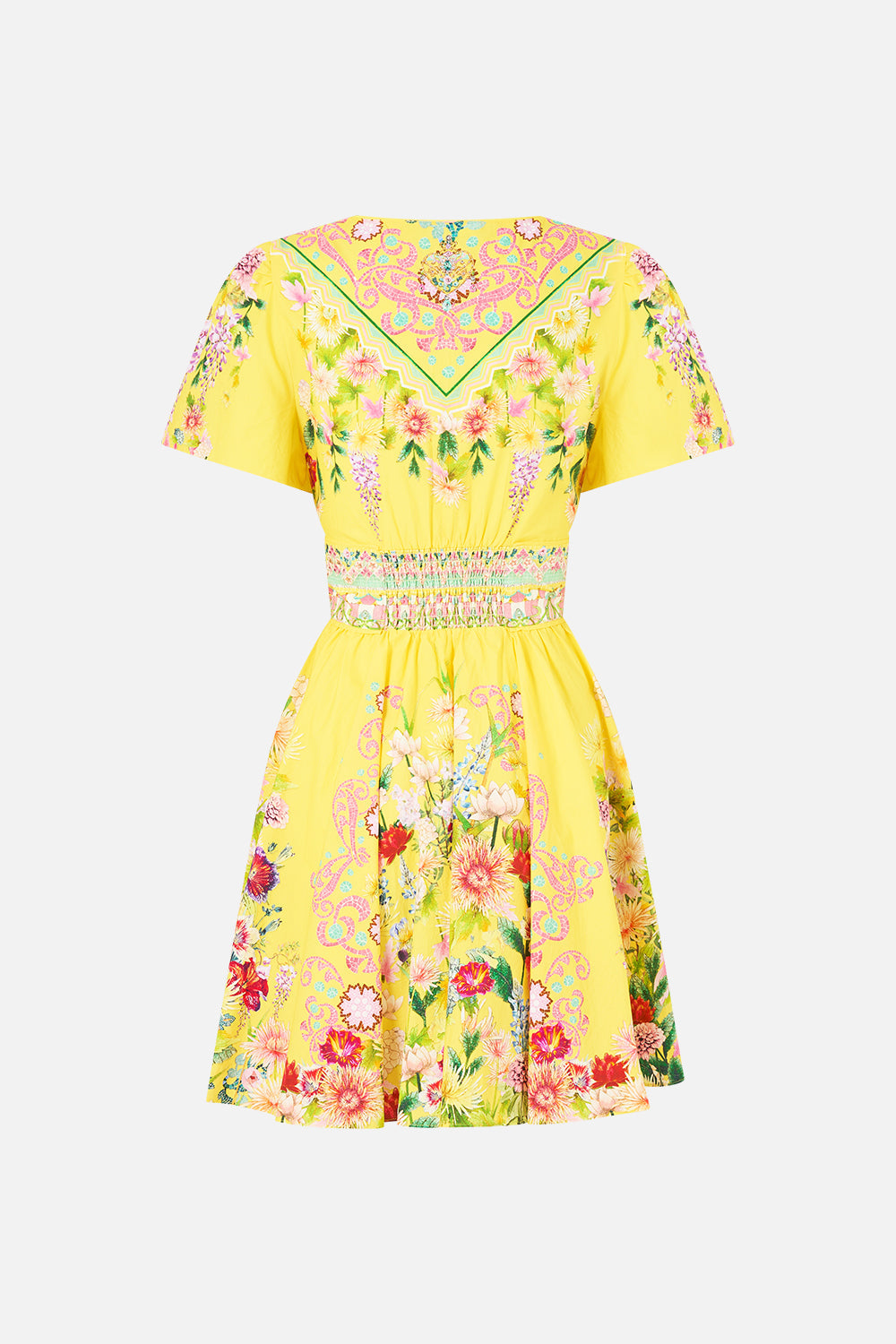 The CAMILLA SHAPED WAISTBAND DRESS WITH RUFFLE SLEEVE OLÉ OLÉ in our  print.