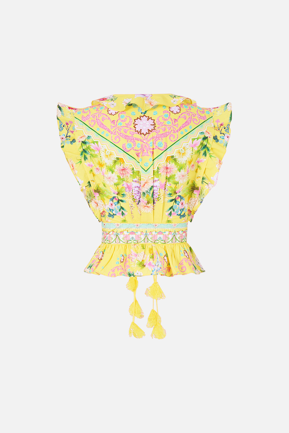 The CAMILLA LACE SPLICE ONE SHOULDER TOP FLAMENCO FOLKLORE in our  print.