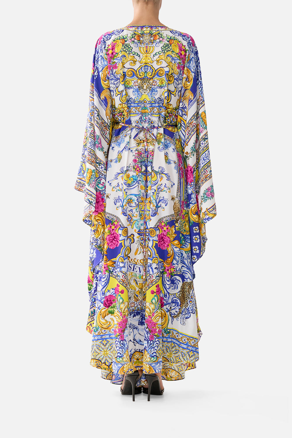The CAMILLA KIDS SHIRRED MAXI DRESS W TIE SHOULDER HOWDY GAUDI in our HOWDY GAUDI print.