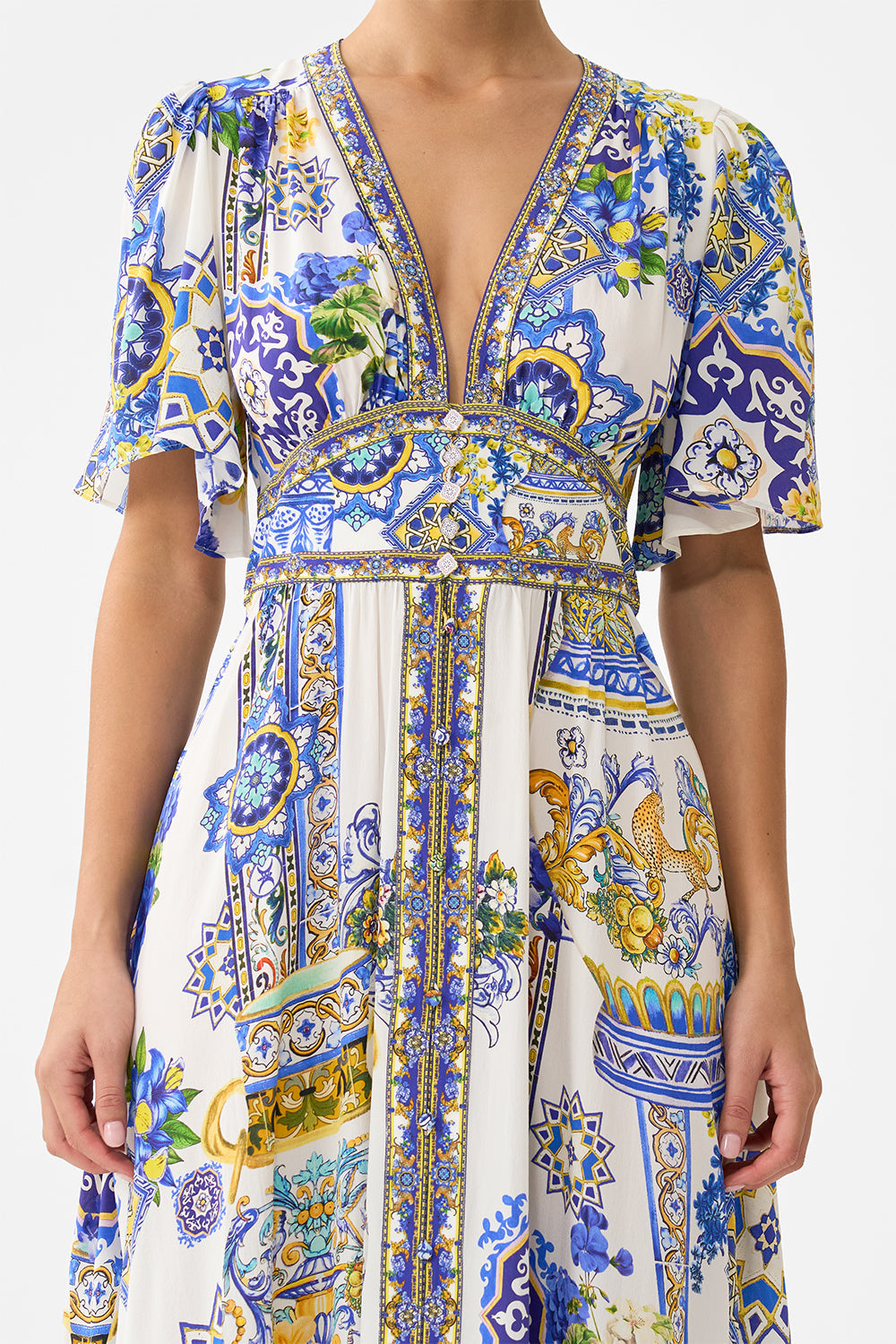 The CAMILLA CORSET DRESS WITH SHORT FLARED SKIRT I LEFT MY HEART IN GRANADA in our  print.