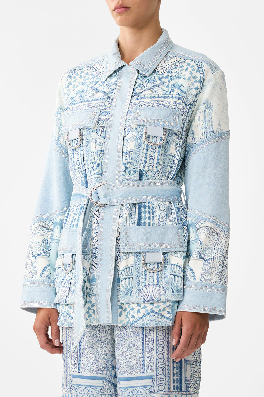 The CAMILLA patch pocket jacket in our print The Hum of the Alhambra.