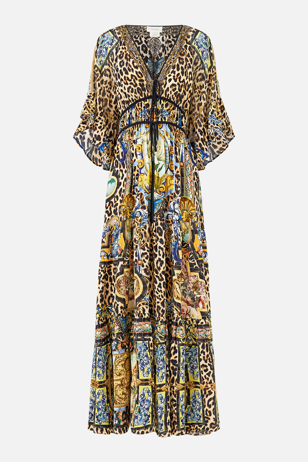 The CAMILLA CROPPED WRAP SHIRT THE HUM OF THE ALHAMBRA in our THE HUM OF THE ALHAMBRA print.