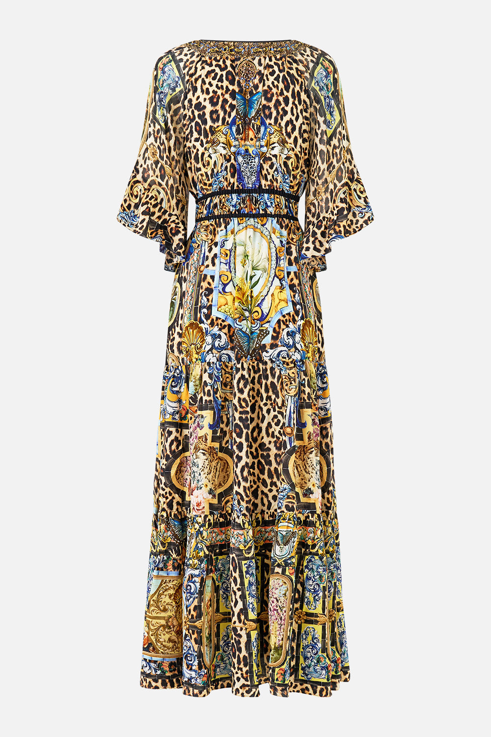The CAMILLA CROPPED WRAP SHIRT THE HUM OF THE ALHAMBRA in our  print.