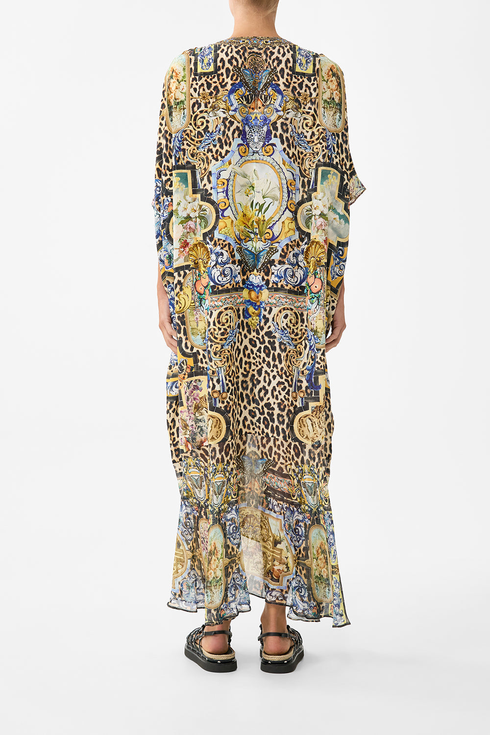 The CAMILLA OFF SHOULDER MIDI DRESS WITH FRILL SLEEVE DAUGHTERS OF DUENDE in our  print.