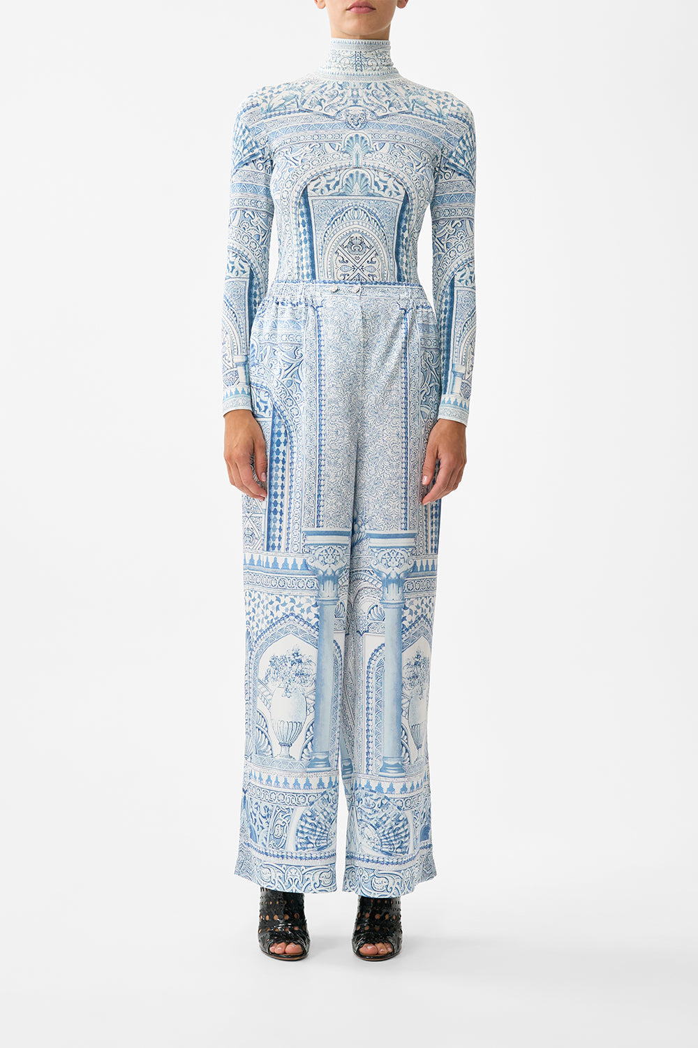 The CAMILLA BIAS SLIP DRESS WITH FRILL HEM A TILED WONDERLAND in our  print.