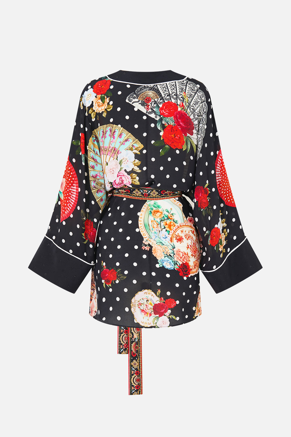 The CAMILLA LONG KAFTAN WITH WAIST DETAIL CERAMIC PANORAMIC in our  print.