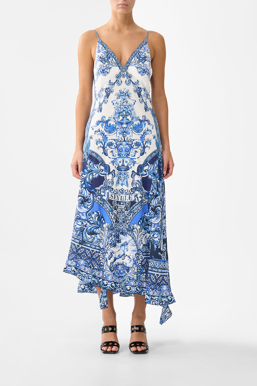 The CAMILLA V NECK FLARED JUMPSUIT LIVIN LA VIDA ROSA in our  print.