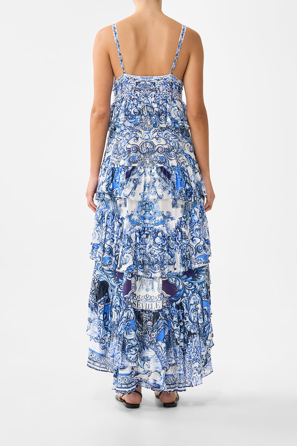 The CAMILLA V NECK FULL LENGTH BIAS SLIP DRESS SEVILLE SWEETHEART in our  print.