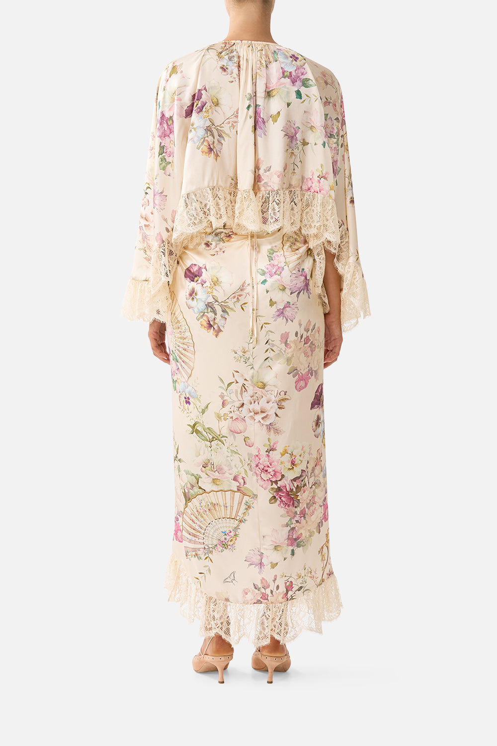 WRAP TIE SKIRT WITH RUFFLE ADORNED IN ARANJUEZ
