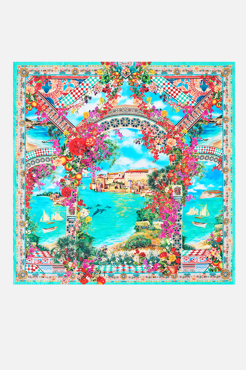 PRINTED SILK TWILL SQUARE SCARF MEET ME IN MALLORCA