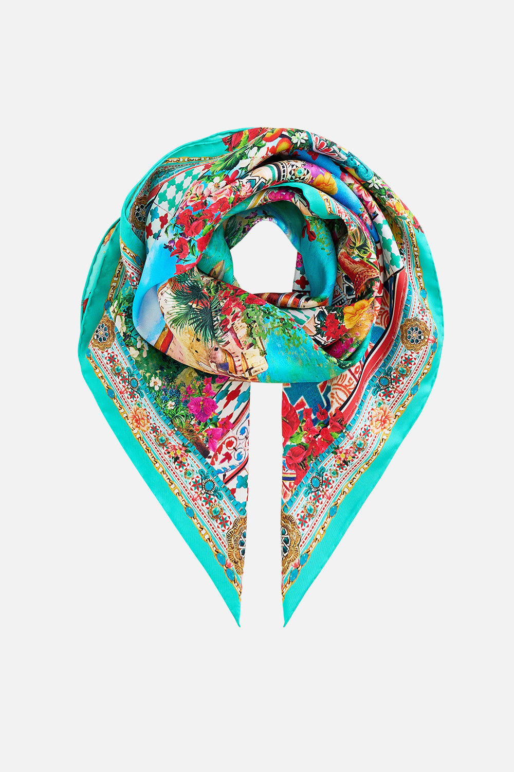 PRINTED SILK TWILL SQUARE SCARF MEET ME IN MALLORCA