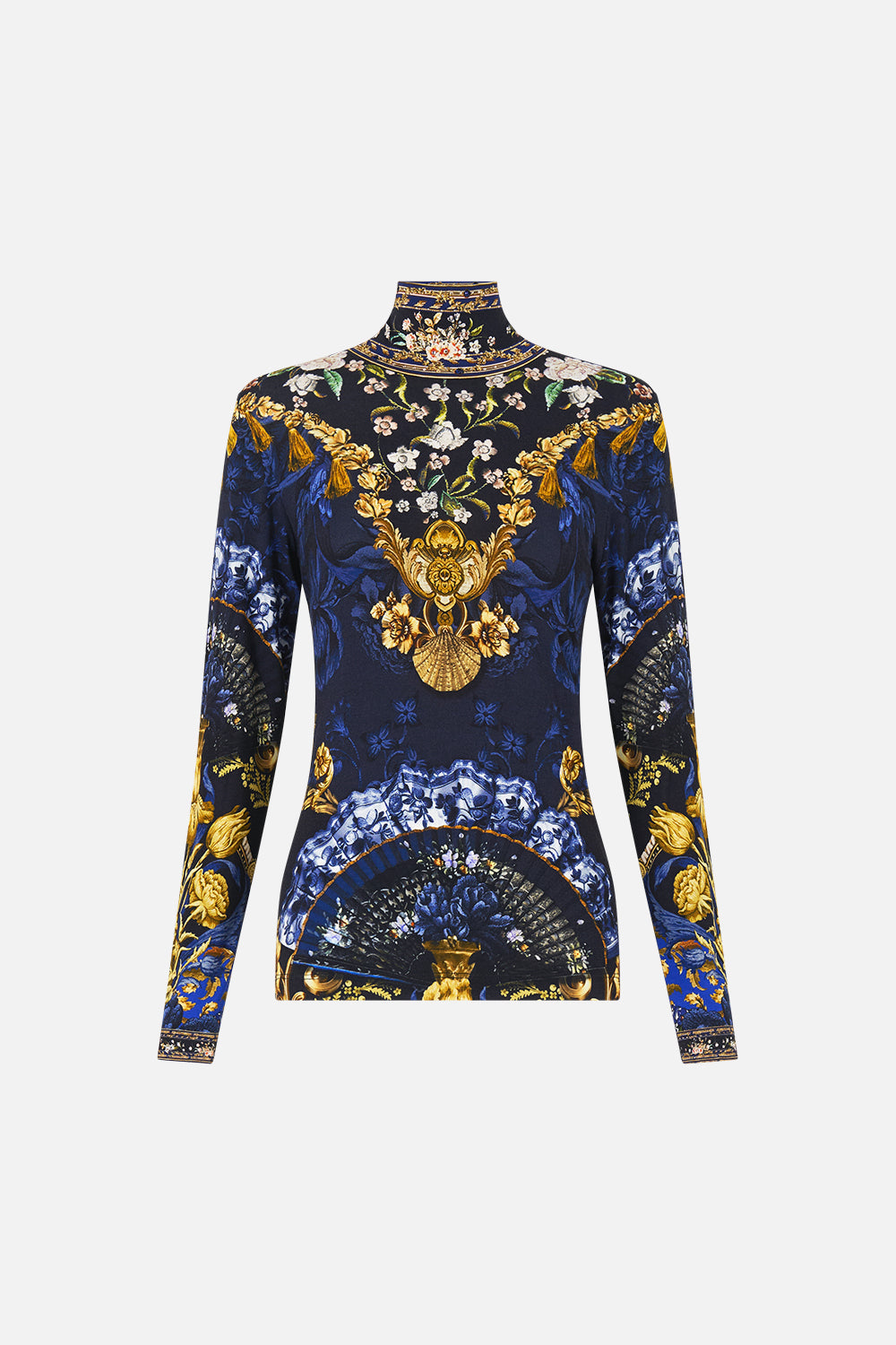 The CAMILLA SHORT SLEEVE CAMP COLLARED SHIRT MIDSUMMER MOSAICS in our  print.