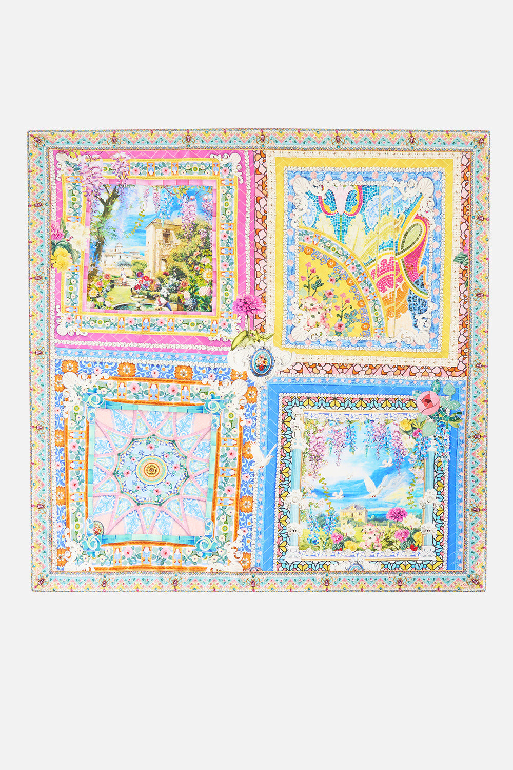 The CAMILLA EMBROIDERED SHORT SLEEVE PLEATED CUBAN SHIRT THE POTTERY PARLOUR in our THE POTTERY PARLOUR print.