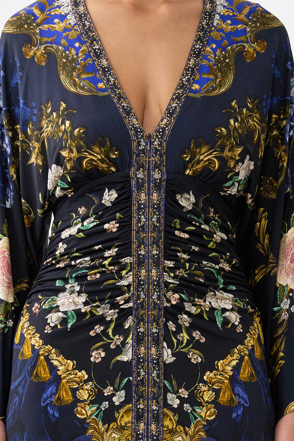 The CAMILLA HALTER JERSEY DRESS WITH TIERED SKIRT SEVILLIAN STYLE in our SEVILLIAN STYLE print.