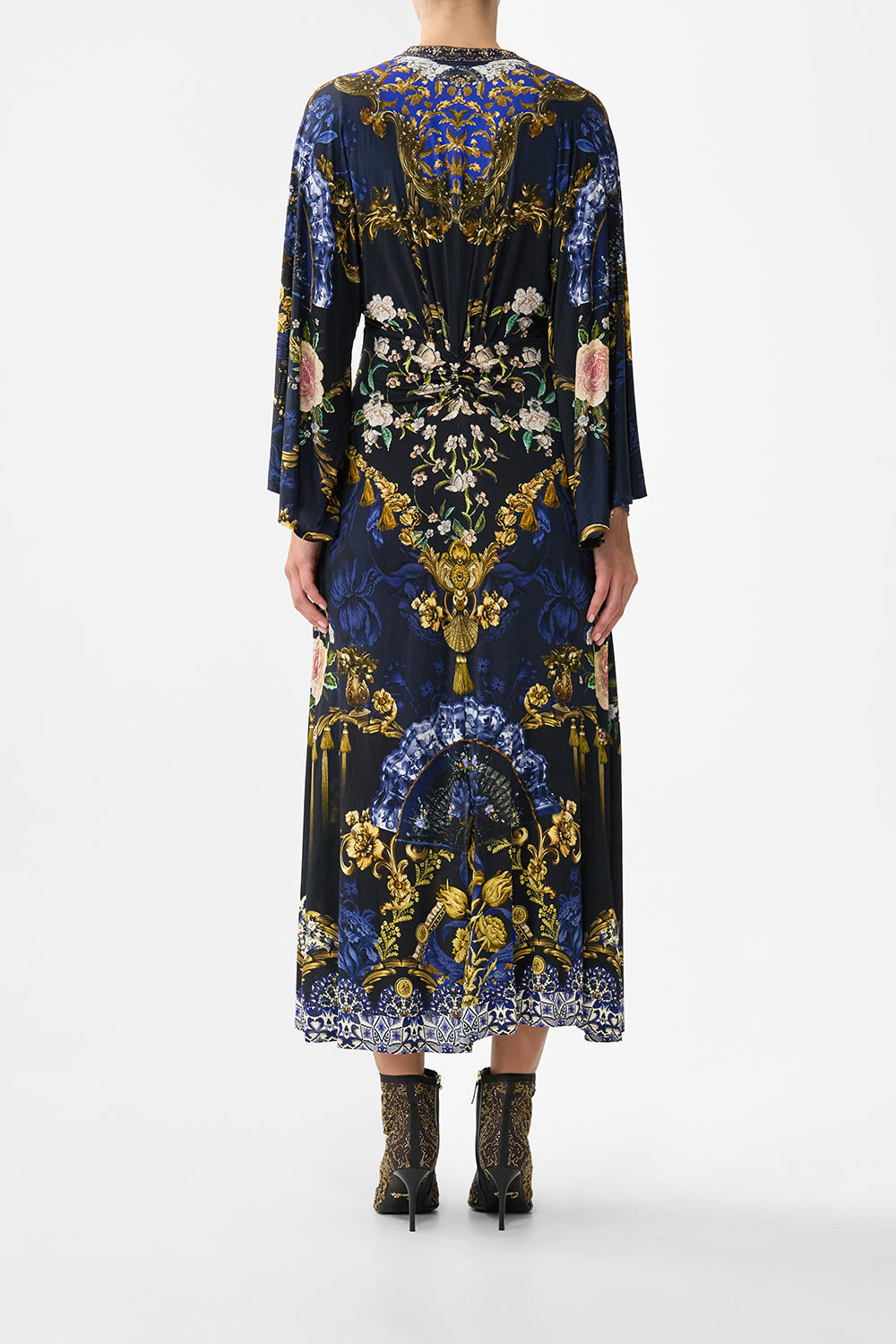 The CAMILLA V NECK RELAXED SHORT DRESS WITH DROPPED WAIST A TILED WONDERLAND in our  print.