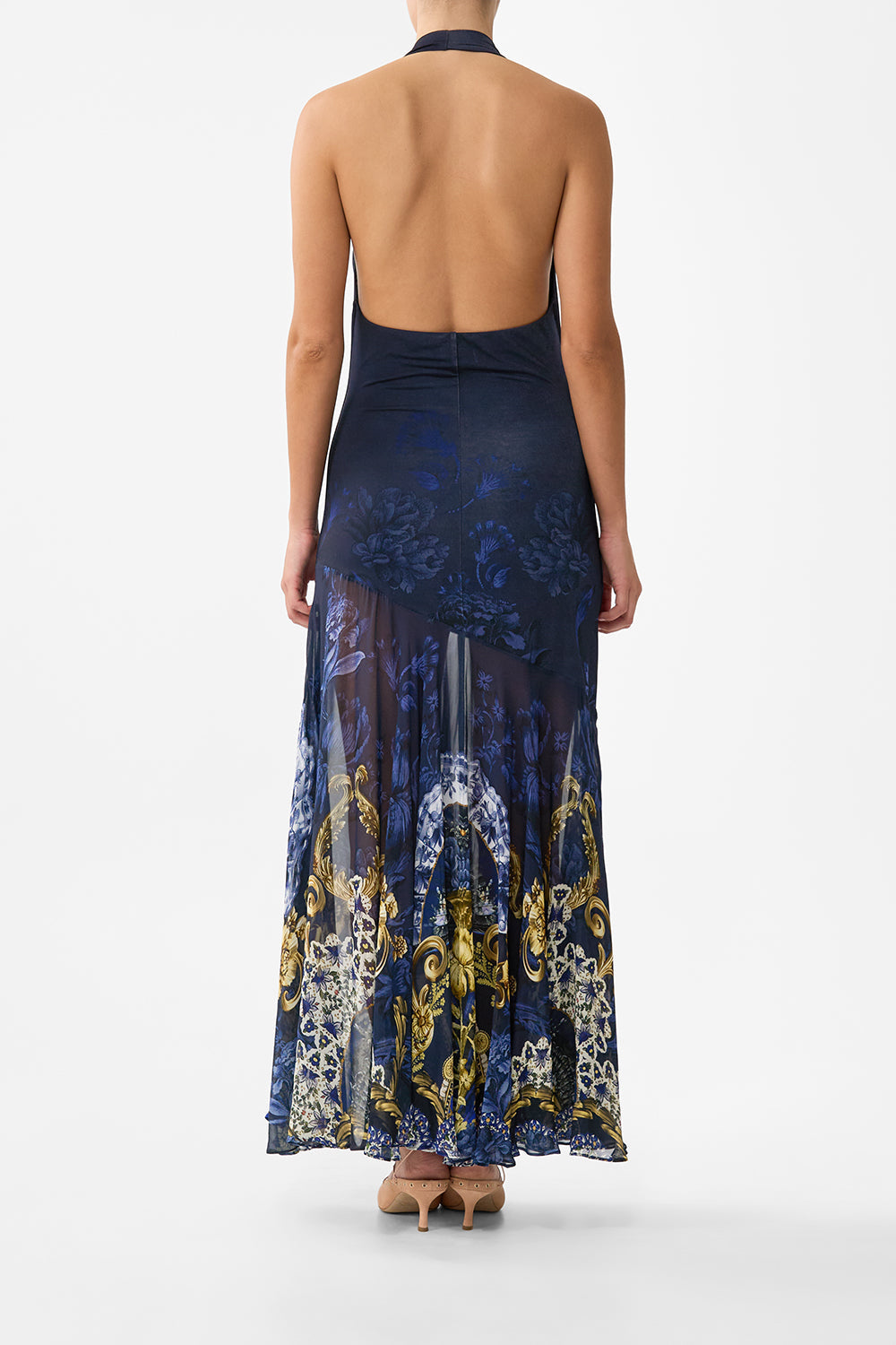 The CAMILLA SHAPED WAISTBAND DRESS WITH FLUTTER SLEEVES ESPAÑA NIRVANA in our  print.