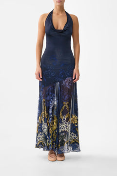 COWL NECK HALTER DRESS NOTES FROM THE BLUE ROOM