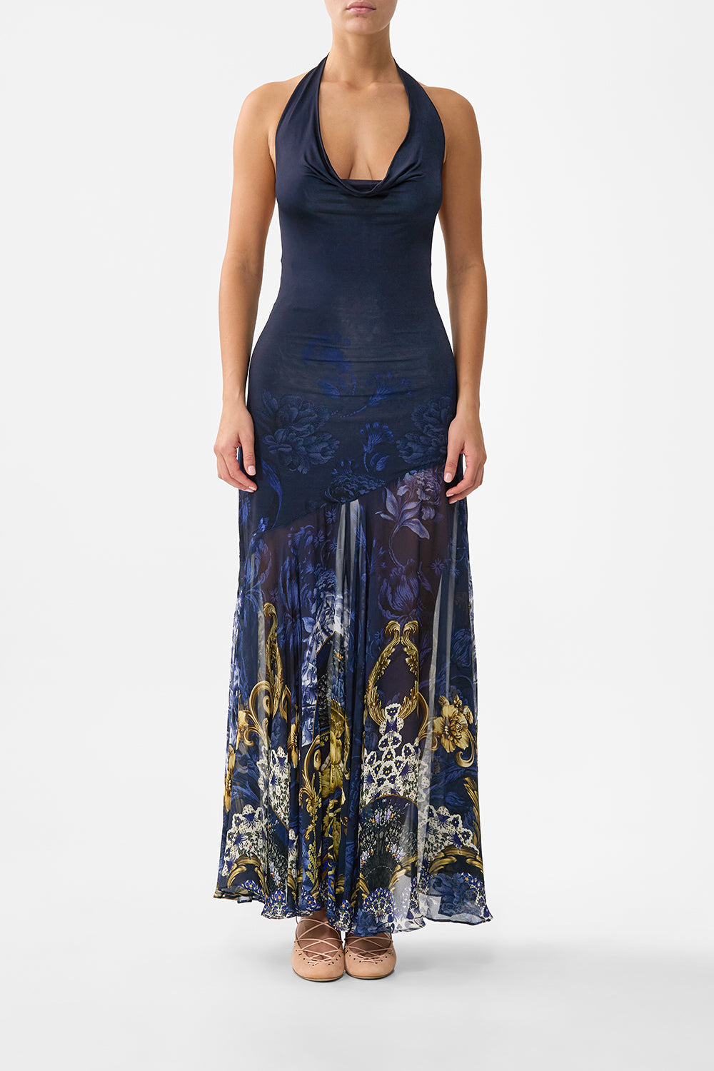 The CAMILLA SHAPED WAISTBAND DRESS WITH FLUTTER SLEEVES ESPAÑA NIRVANA in our  print.