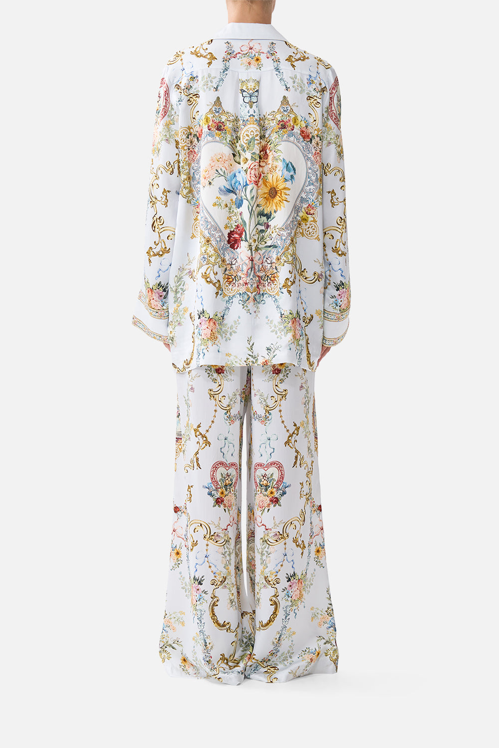 The CAMILLA relaxed suit jacket in our print Seville Sweetheart. Back model view.