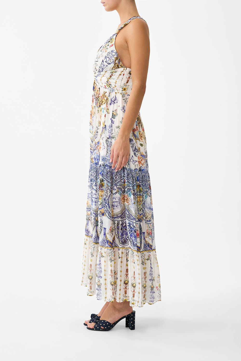 The CAMILLA RELAXED V NECK KNIT TOP THE HUM OF THE ALHAMBRA in our  print.