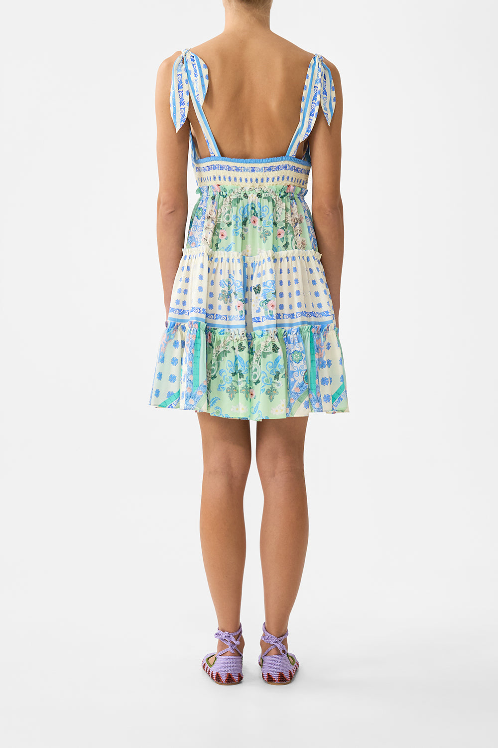 TIERED SHORT DRESS WITH SHOULDER TIES MIDSUMMER MOSAICS