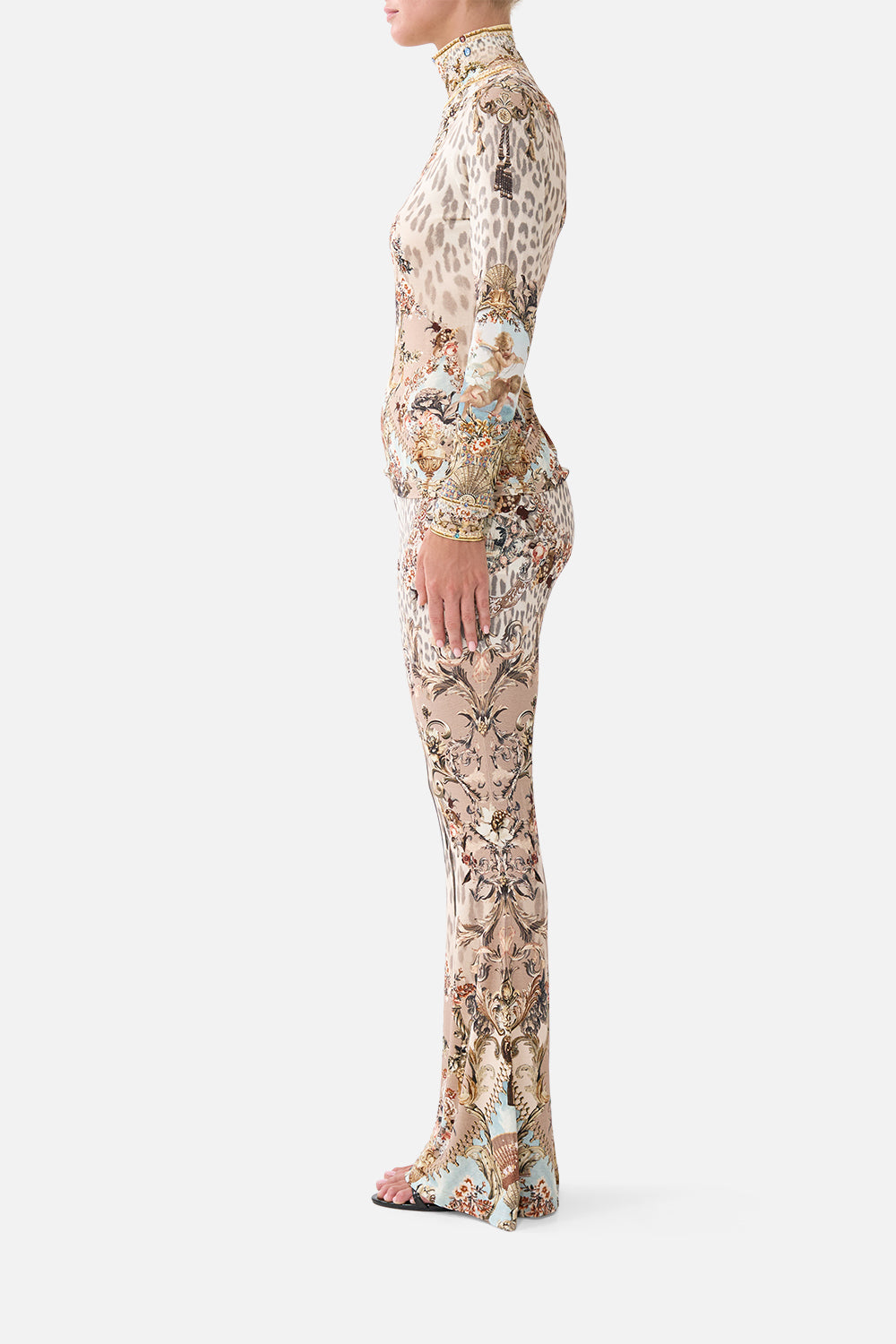 The CAMILLA AMANDA TAURUS RISING HARDWARE FLARE JEAN DENIM in our  print.