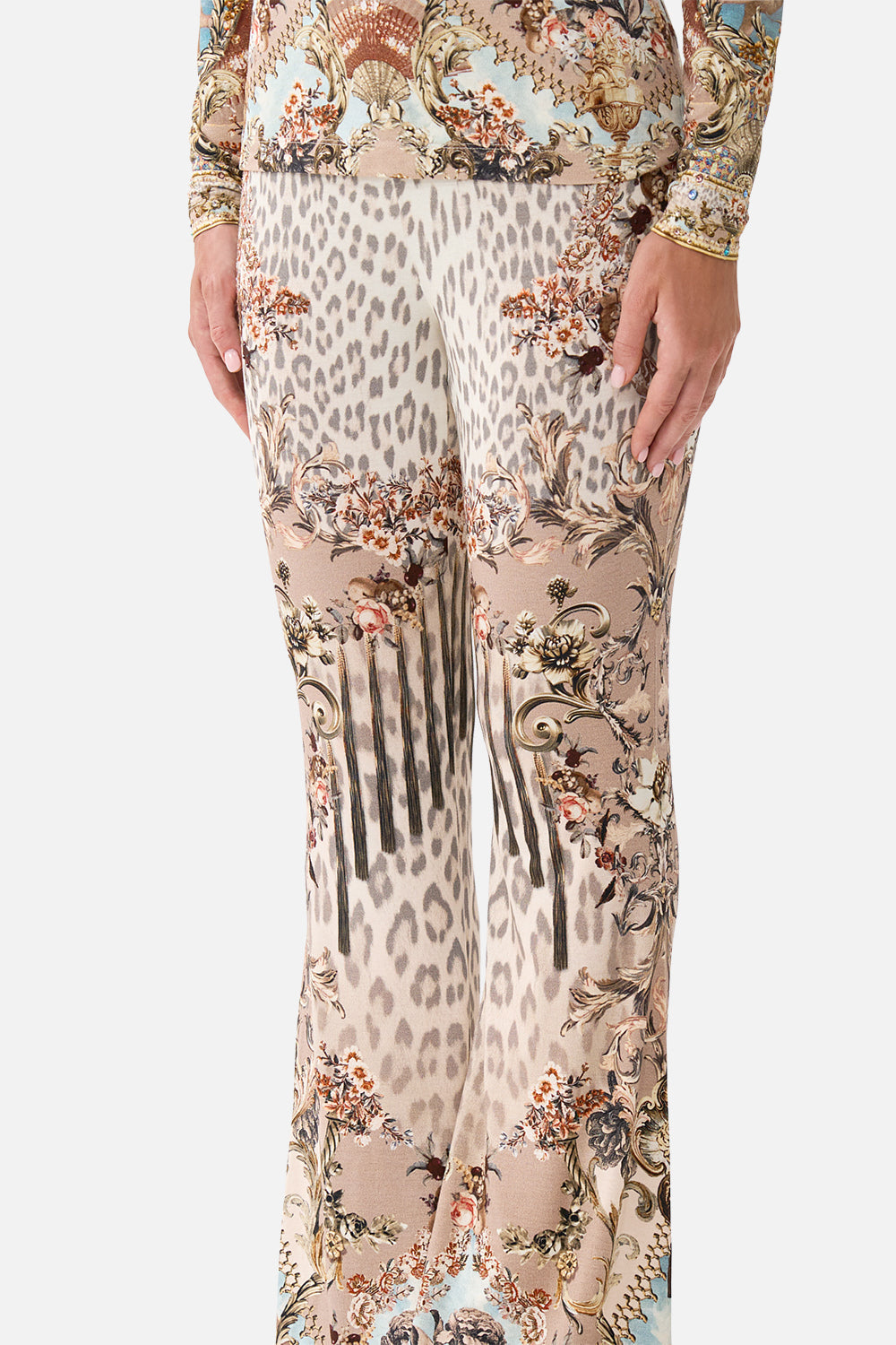The CAMILLA AMANDA TAURUS RISING HARDWARE FLARE JEAN DENIM in our  print.