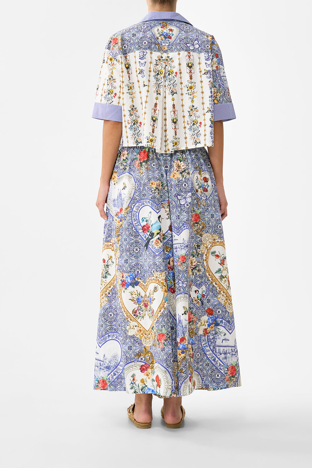 The CAMILLA LONG SLEEVE CAMP COLLARED SHIRT FLAMENCO FOLKLORE in our FLAMENCO FOLKLORE print.
