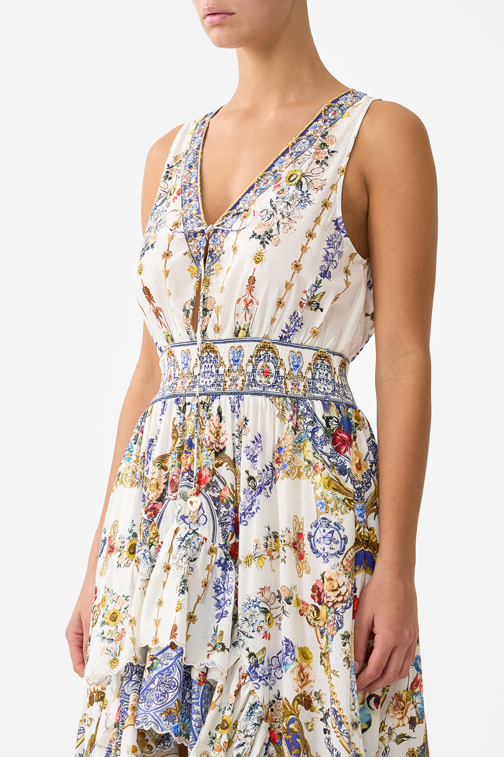The CAMILLA CORSET DETAIL FLARE KNIT DRESS FLAMENCO FOLKLORE in our  print.