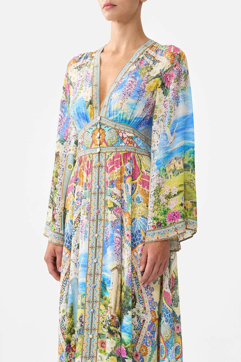The CAMILLA OFF SHOULDER SHORT DRESS DE NADA GRANADA in our  print.