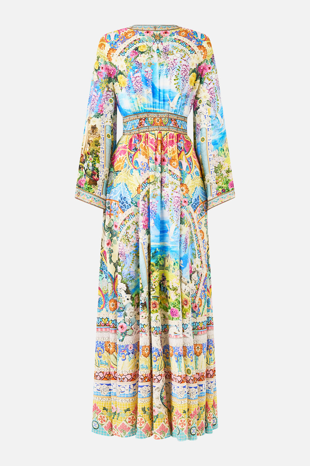 The CAMILLA kimono sleeve dress with shirring detail in our print Navàs Nouveau.