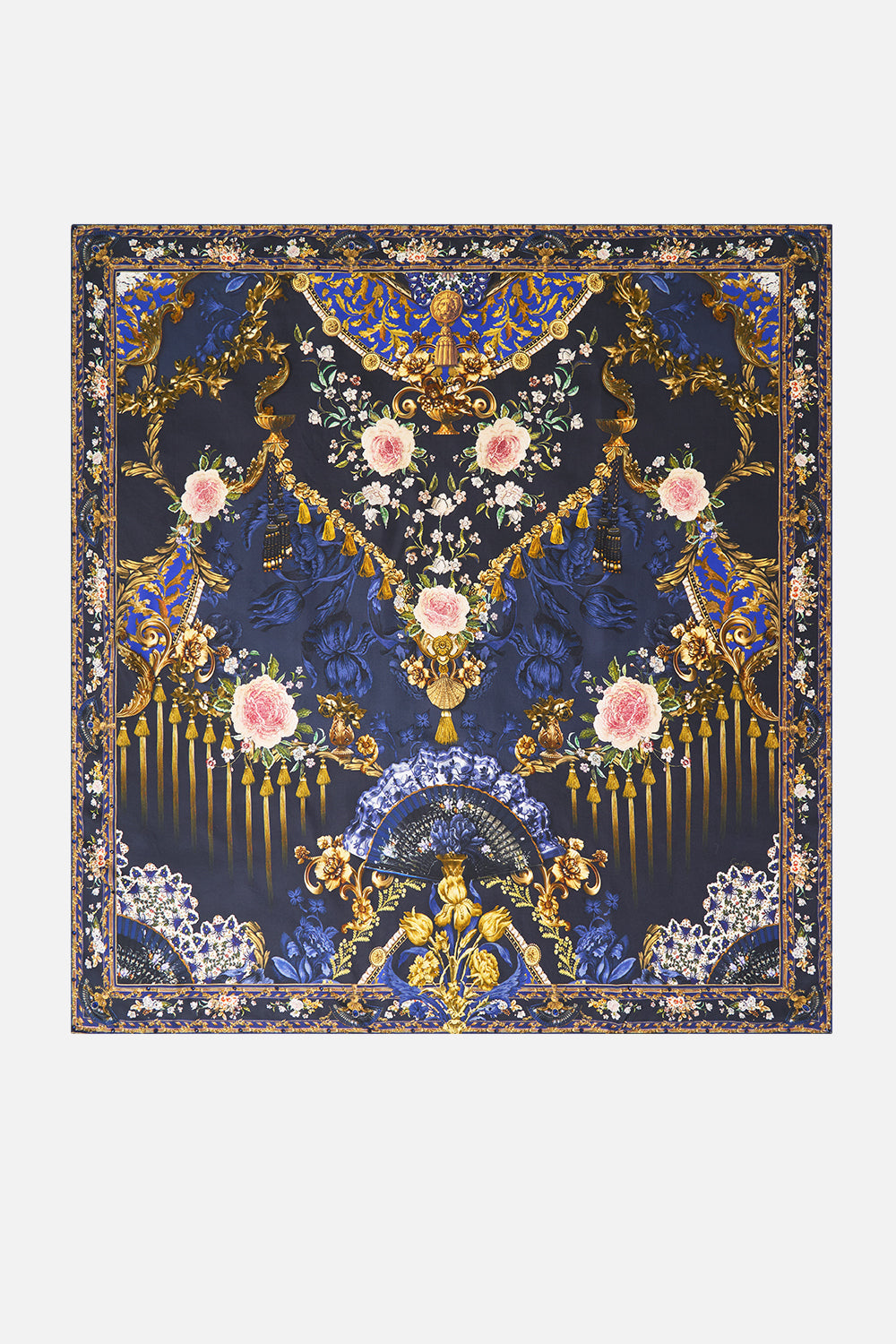 LARGE CRYSTALLED SILK SQUARE SCARF NOTES FROM THE BLUE ROOM