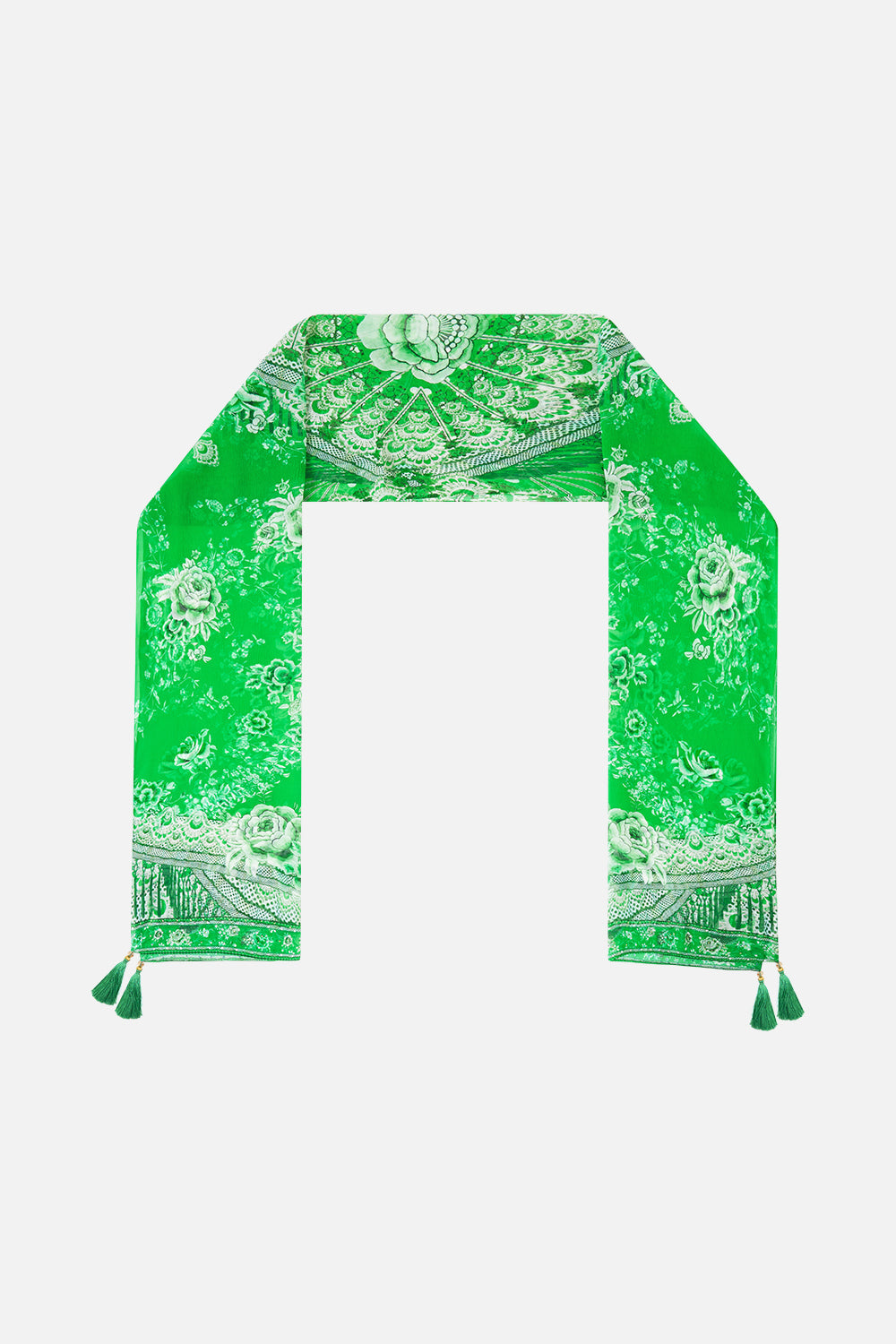 The CAMILLA DETACHABLE PUSSY BOW RAGLAN BLOUSE A TILED WONDERLAND in our  print.
