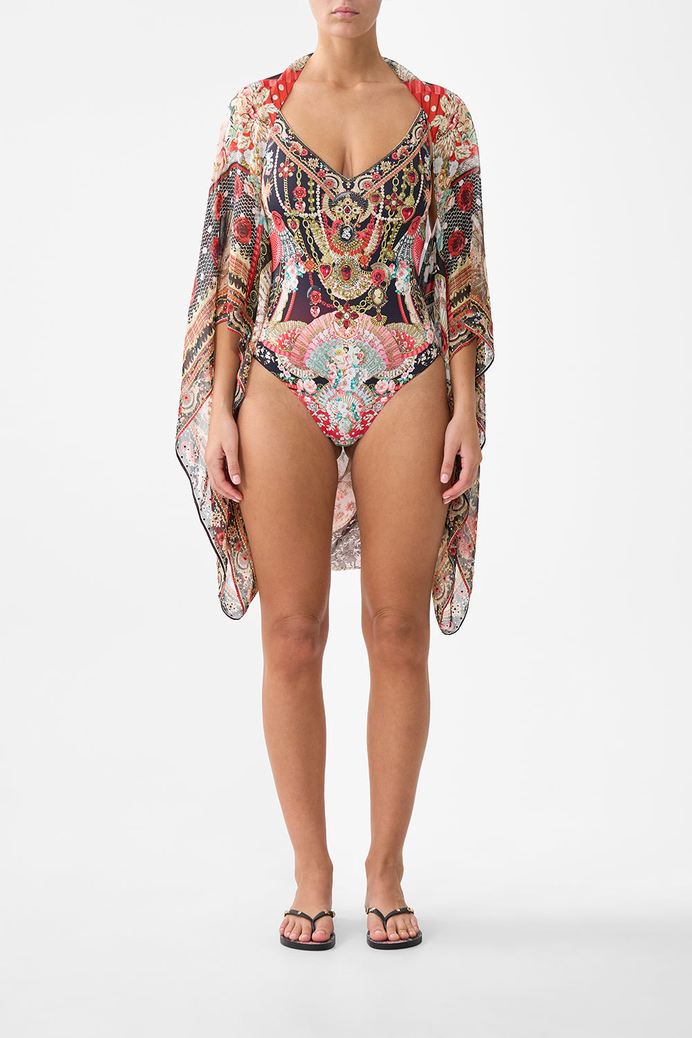 The CAMILLA ROUND NECK KAFTAN SACRAMENTE in our SACRAMENTE print.