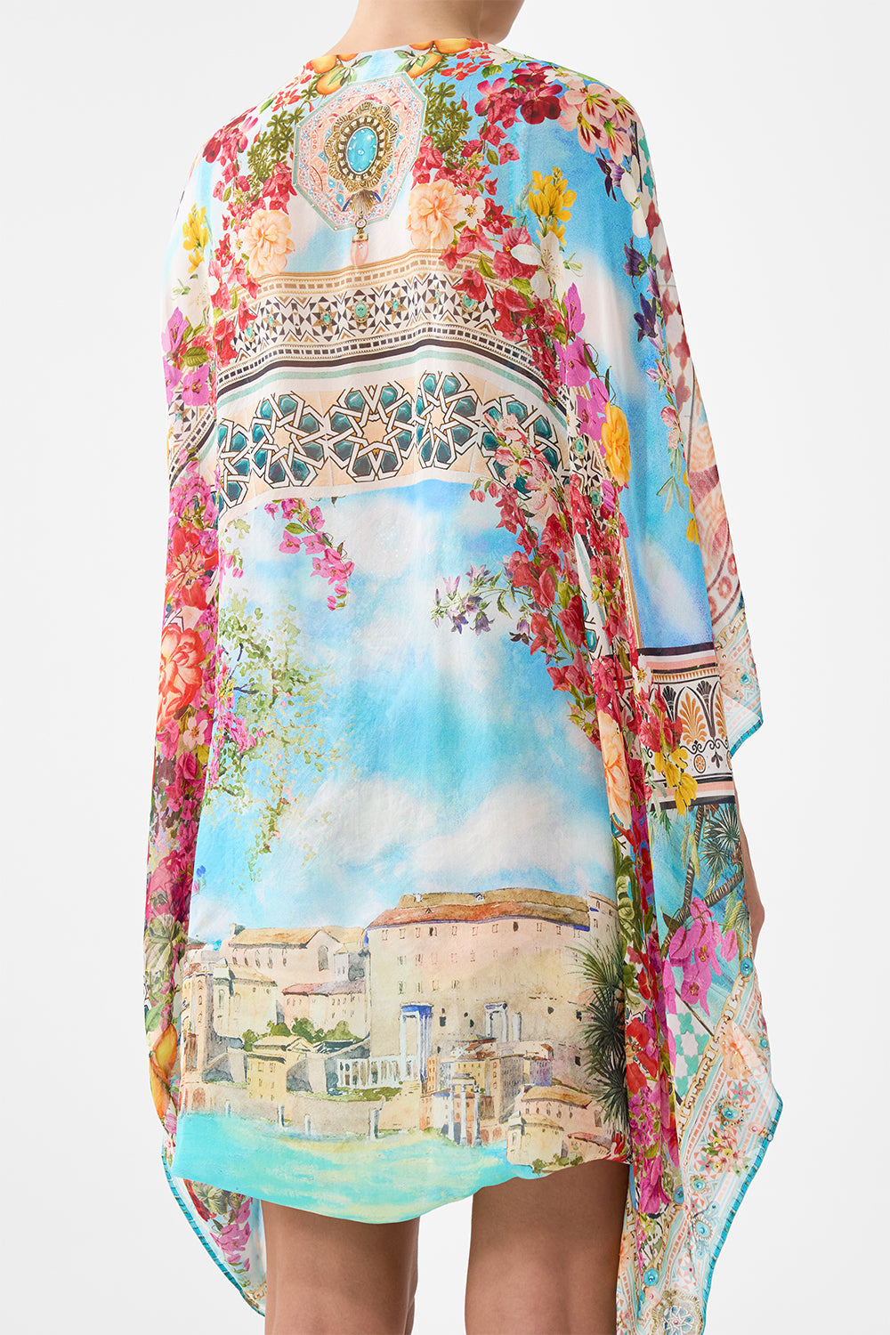 The CAMILLA BUTTON FRONT HALTER PLAYSUIT BALEARIC BEBÉ in our  print.