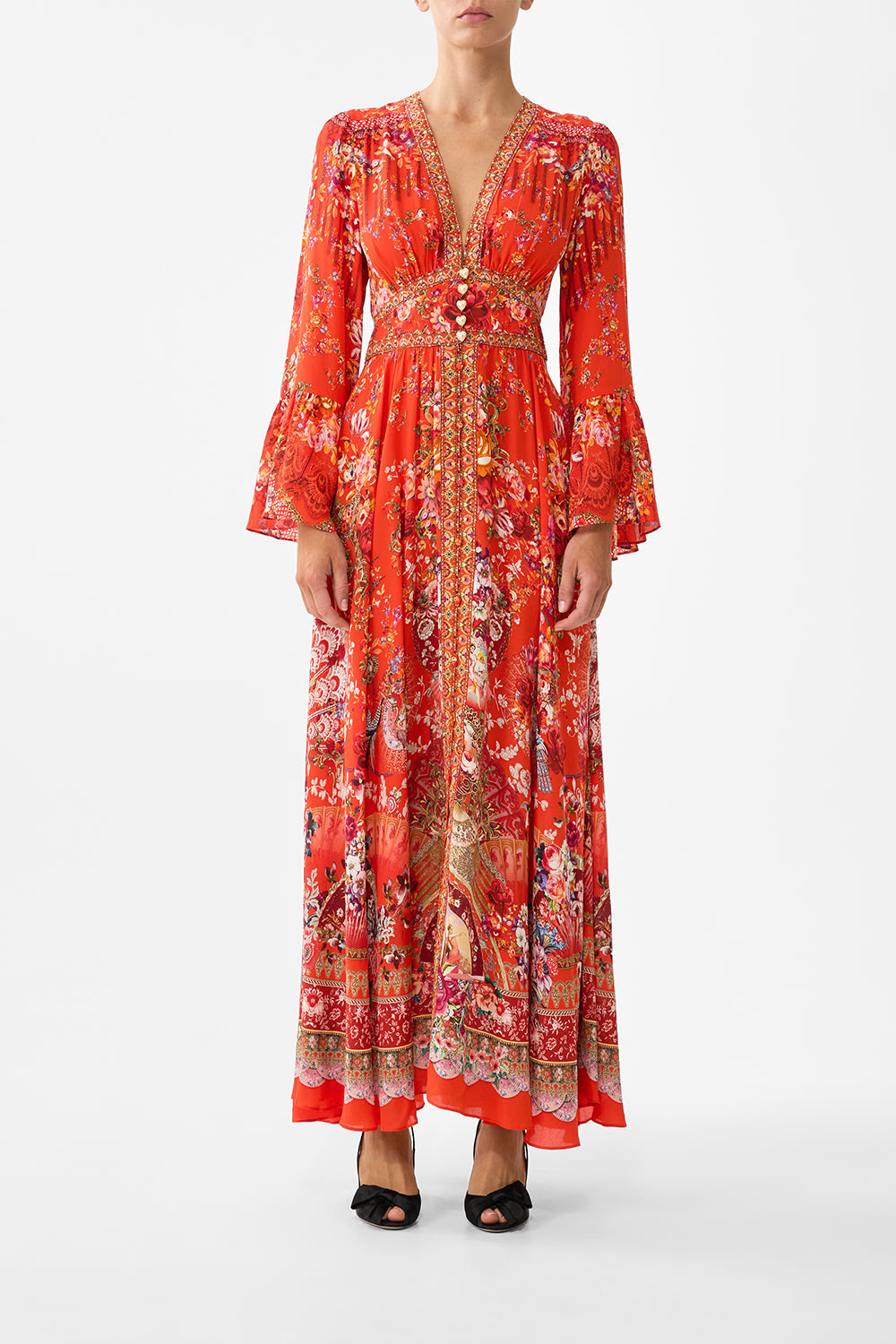 SHAPED WAISTBAND DRESS WITH RUFFLE SLEEVE OLÉ OLÉ