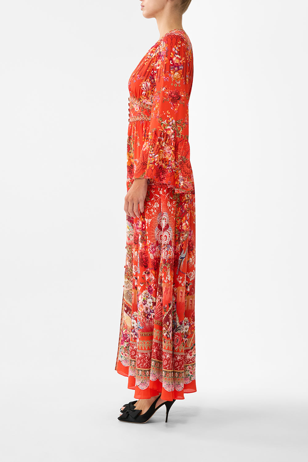 SHAPED WAISTBAND DRESS WITH RUFFLE SLEEVE OLÉ OLÉ