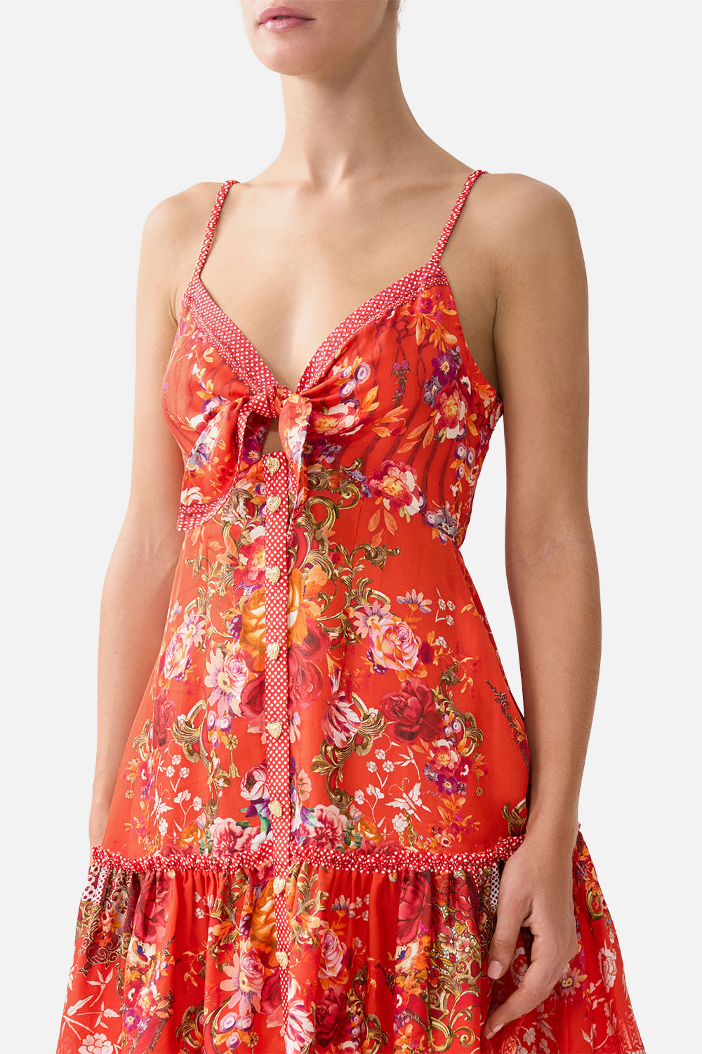 TIE FRONT SHORT DRESS WITH HEM RUFFLE OLÉ OLÉ