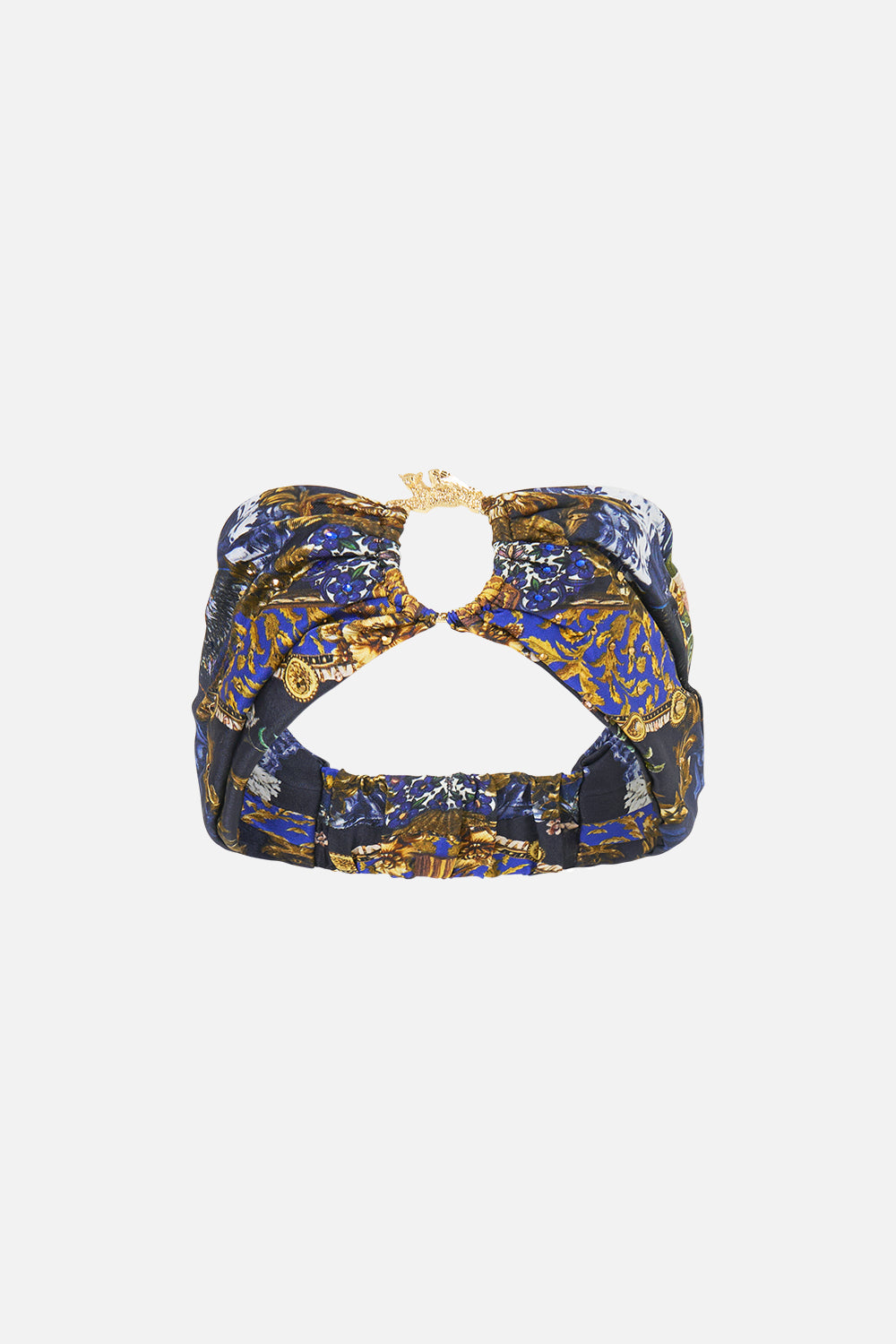 The CAMILLA RUFFLE TOP WITH TIE FRONT DETAIL TORERO LIBERTINE in our  print.