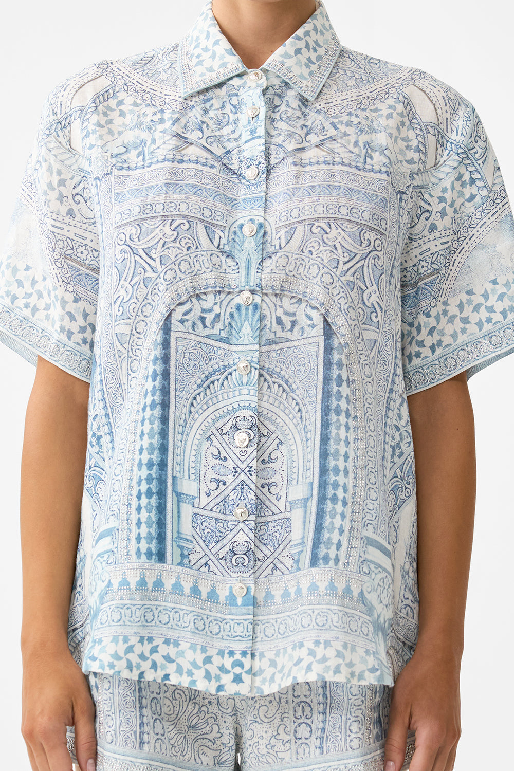 The CAMILLA LAYERED LONG SARONG WITH TIE FRONT MAGIC OF THE MERCADO in our  print.