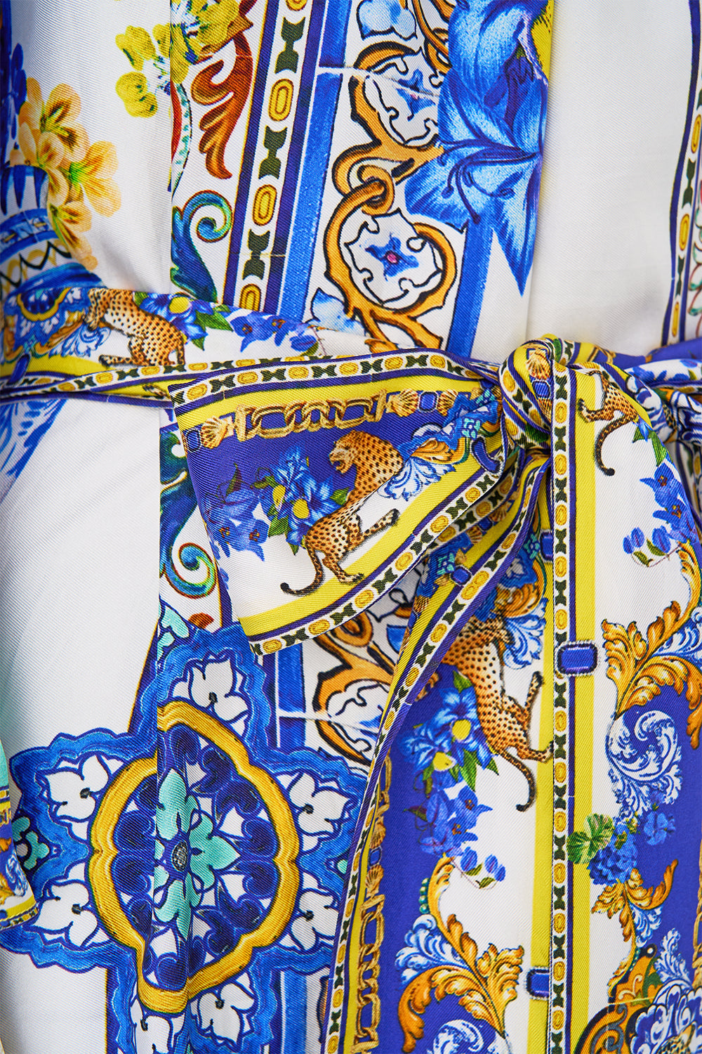 The CAMILLA TIE WAIST LONG SLEEVE DRESS THE SAPPHIRE SERPENT in our  print.