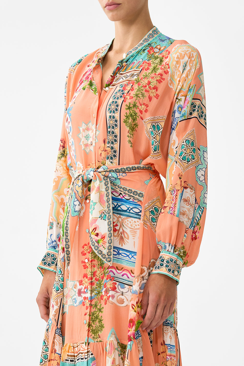 TIERED SHIRTDRESS WITH WIDE WAIST TIE MEET ME IN MALLORCA