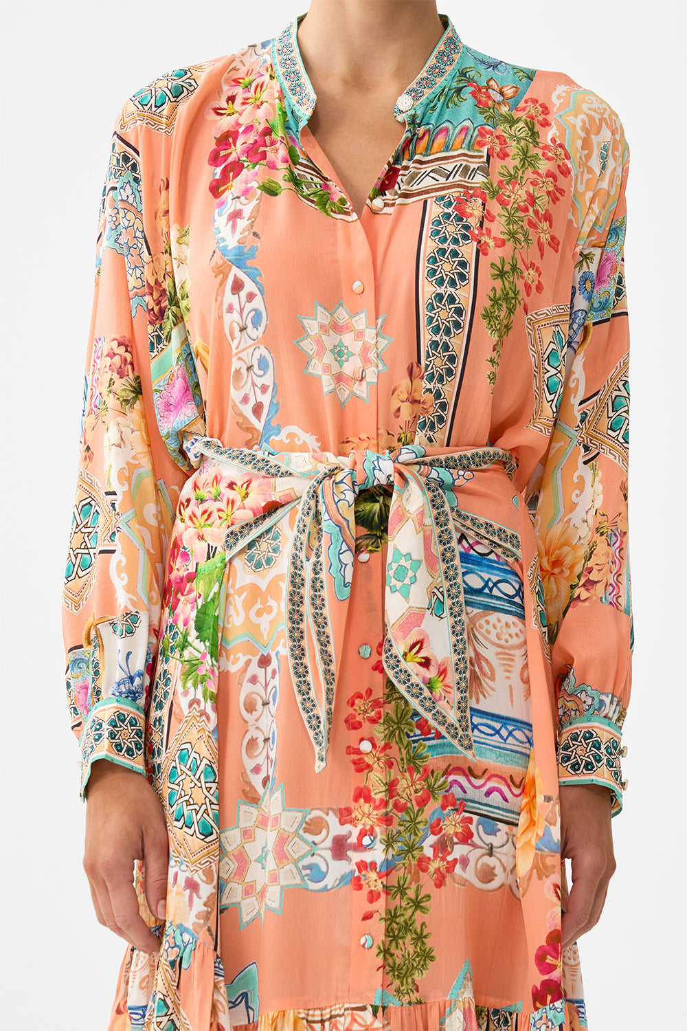 TIERED SHIRTDRESS WITH WIDE WAIST TIE MEET ME IN MALLORCA