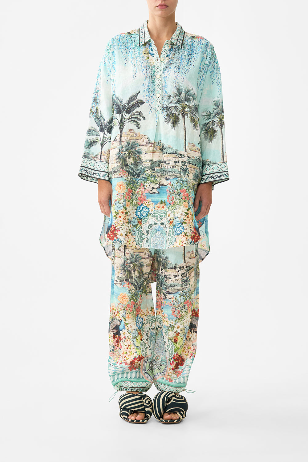 The CAMILLA SHOESTRING STRAP JUMPSUIT THE SAPPHIRE SERPENT in our  print.