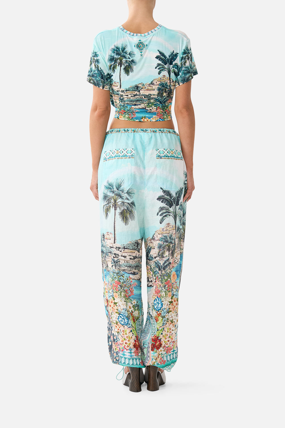 The CAMILLA KIMONO SLEEVE DRESS WITH SHIRRING DETAIL LACED WITH LOVE in our  print.