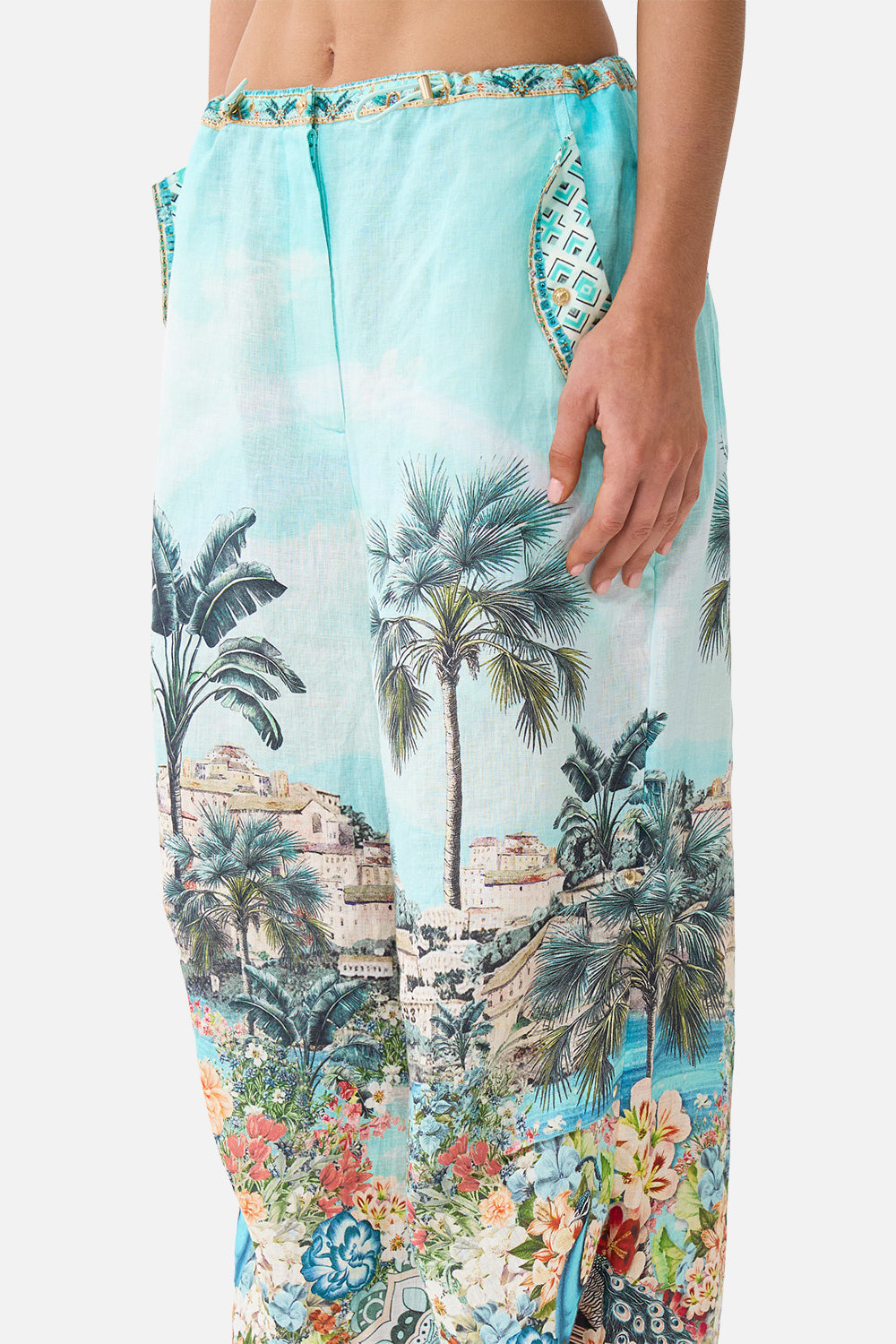 The CAMILLA KIMONO SLEEVE DRESS WITH SHIRRING DETAIL LACED WITH LOVE in our  print.