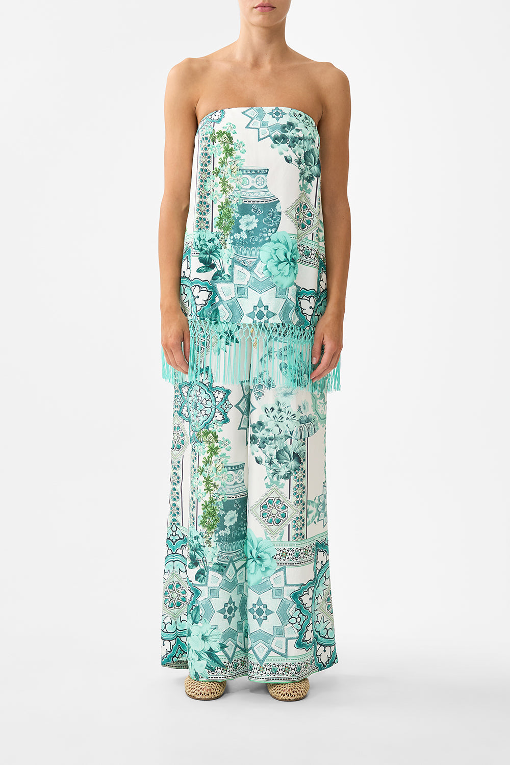 The CAMILLA TRAPEZE TIERED DRESS LACED WITH LOVE in our LACED WITH LOVE print.