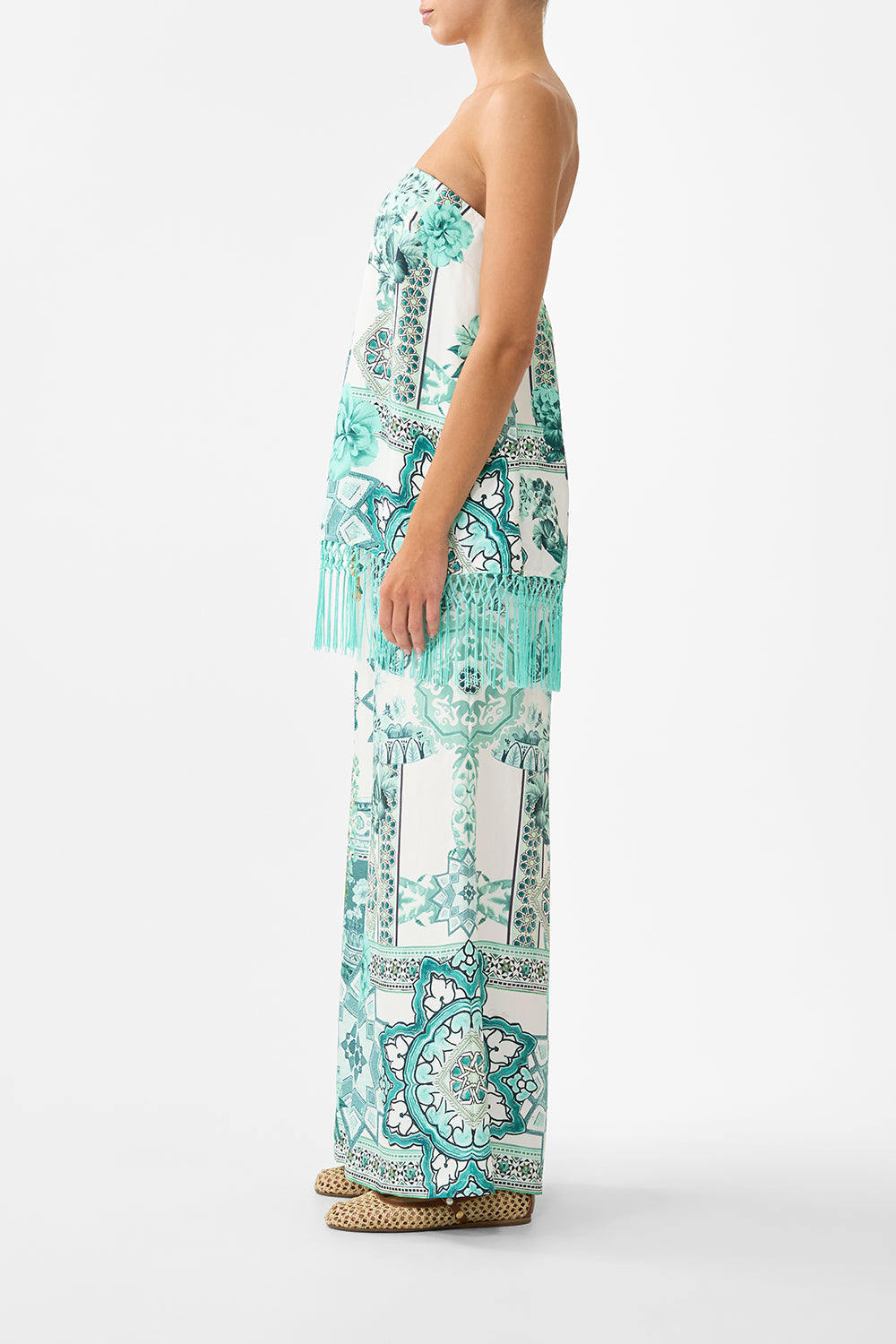The CAMILLA TRAPEZE TIERED DRESS LACED WITH LOVE in our  print.