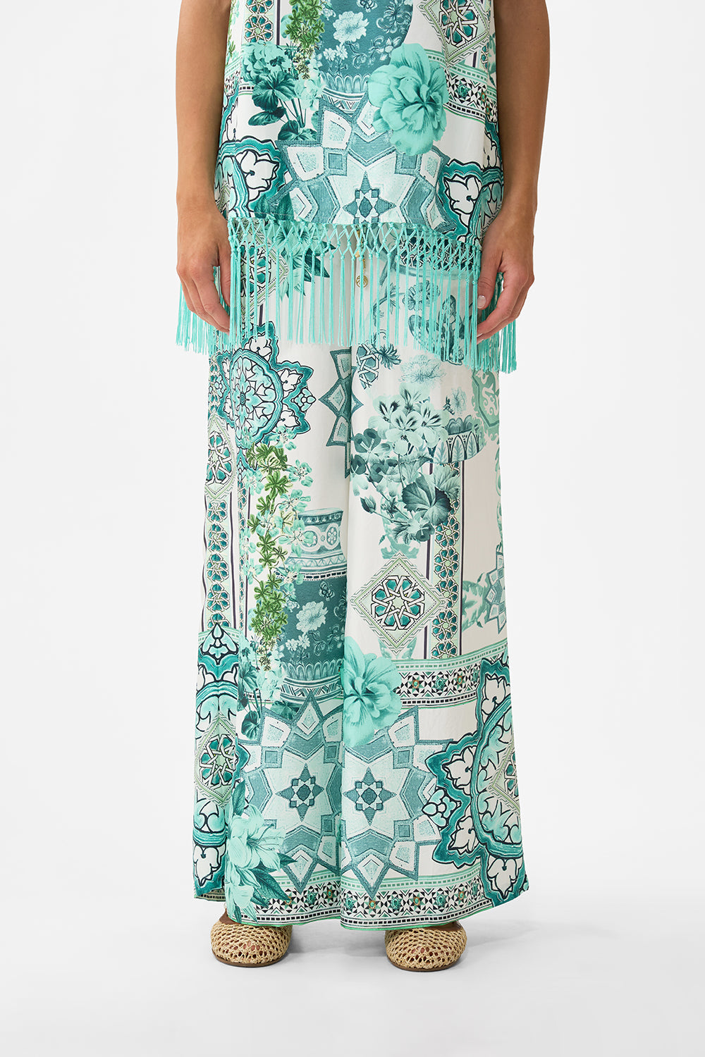 The CAMILLA TRAPEZE TIERED DRESS LACED WITH LOVE in our  print.