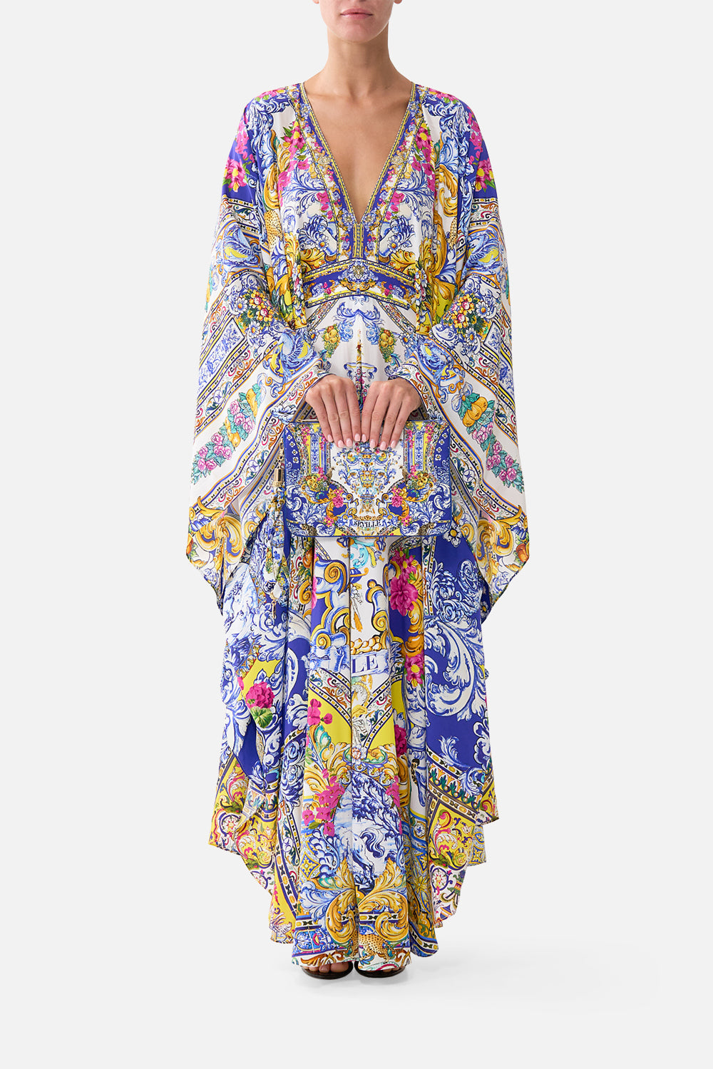 The CAMILLA EYELET WRAP LONG SARONG W TIE WAIST BUTTERFLY BOHEMIA in our  print.
